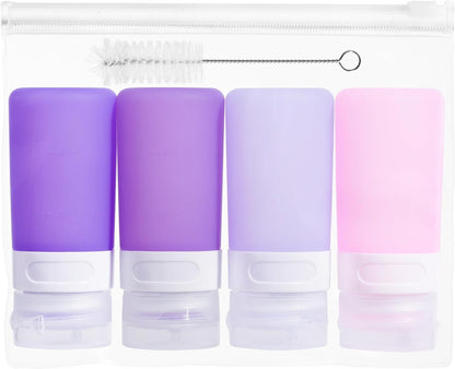 MICEBAY Condiment Squeeze Bottles for Sauces, 2-oz Mini Silicone Salad Dressing Container to Go with Reusable Sandwich Bag, Leakproof Ketchup Bottle for Bento Lunch Box, 4 Pack, Candies