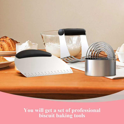 Biscuit Cutter Set, Dough Blender, Pastry Cutter, Biscuit Cutter, Dough Cutter,Pastry Cutter Set, Round Sifter,Baking Dough Tools for Cooking Cookies (3 Pcs/Set)