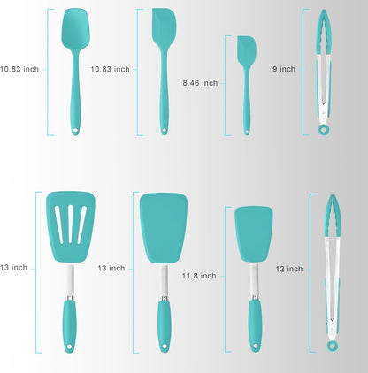 Silicone Spatulas Set Turners Tongs Cooking Utensils Set High Heat Resistant Kitchen Scraper Spatulas for Cooking Mixing Baking BPA Free Dishwasher Safe, Black