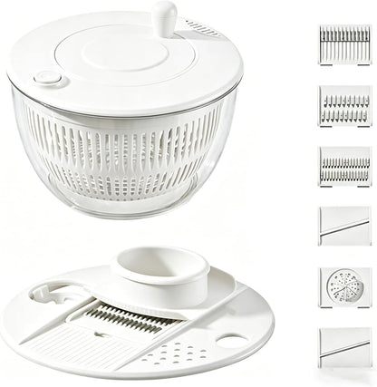 9-in-1 Multifunctional Large Capacity Salad Spinner & Slicer, Multi-blade Efficient Vegetable Washer for Home Kitchen (White)
