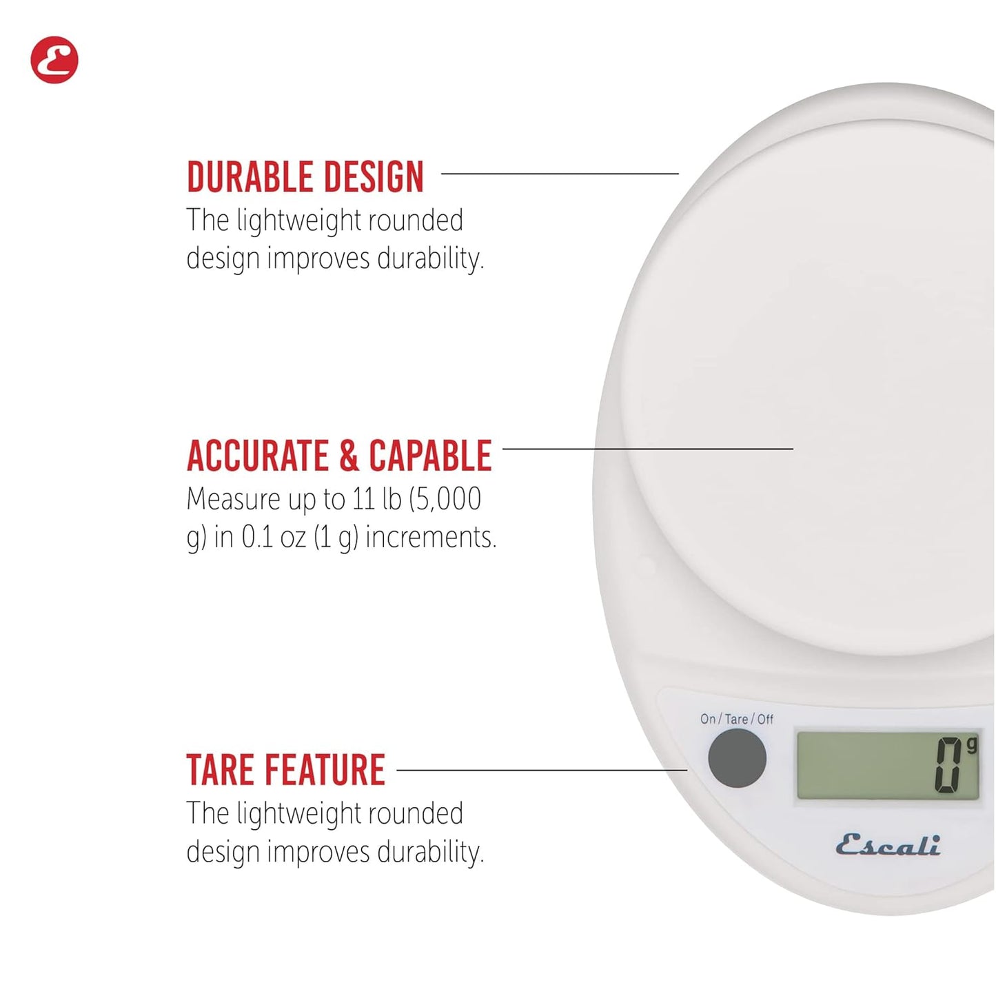 Escali Primo Digital Food Scale Multi-Functional Kitchen Scale and Baking Scale for Precise Weight Measuring and Portion Control, 8.5 x 6 x 1.5 inches, Black