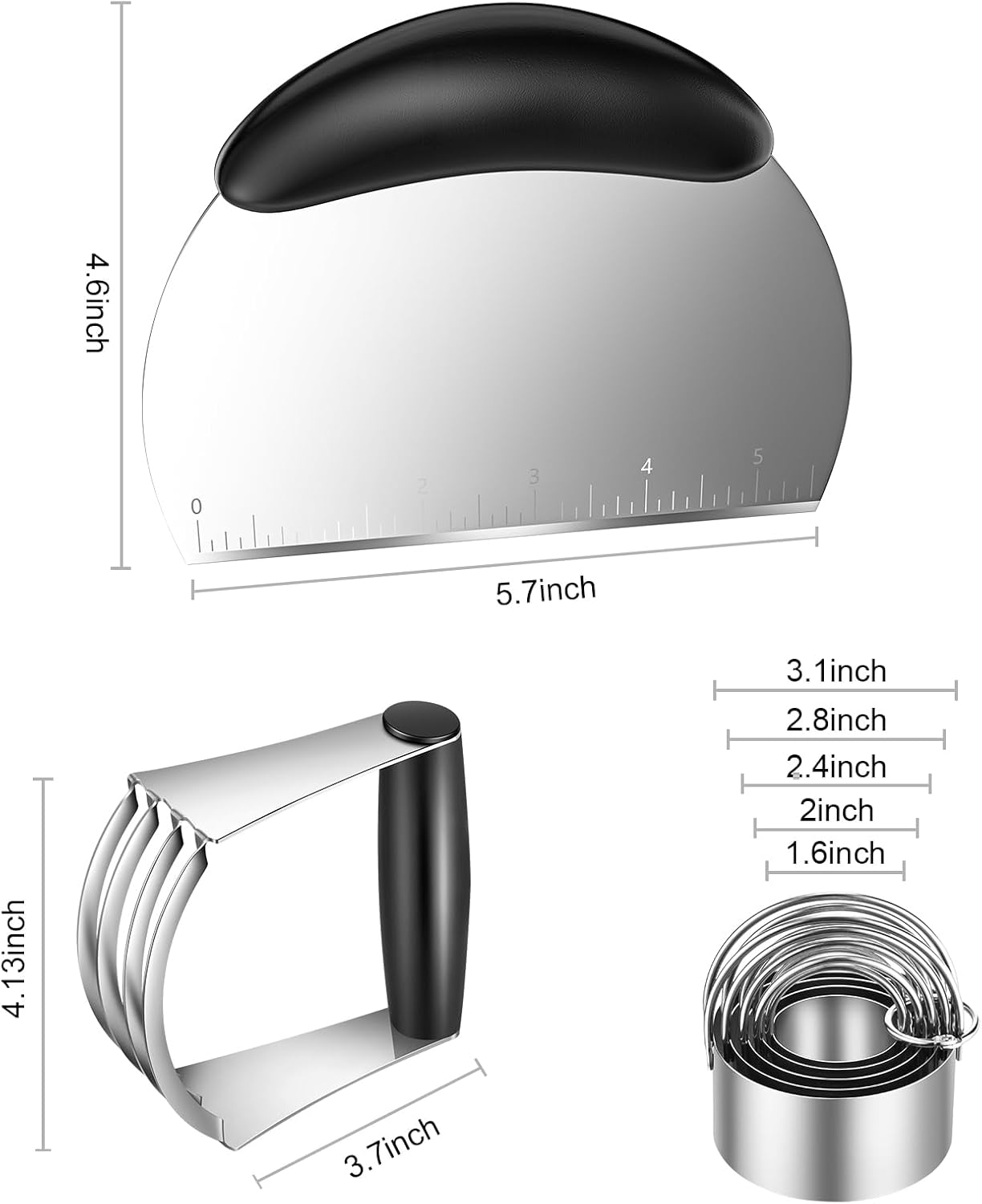 Pastry Cutter, Biscuit Cutter, Dough Scraper, Silicone Baking Mats, Stainless Steel Pastry Blender Set, Dough Cutter Biscuit Cutter Baking Pastry Mat Dough Blender Tools & Pastry Utensils (5 Pcs/Set)