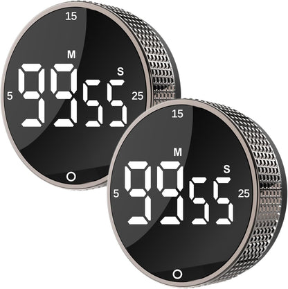 Upgrade Digital Kitchen Timer - Magnetic Countdown Countup Visual Pomodoro Timer with Large LED Display, 3-Preset Times (5, 15, 25), 3 Volume Levels, Ideal for Cooking, Baking and Fitness (1, Black)