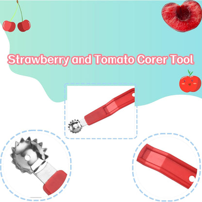 4Pcs Tomato Corer Tool Sturdy Strawberry Corer Tool for Fresh Fruits Vegetables Easy Use with Non-Slip Grip Red