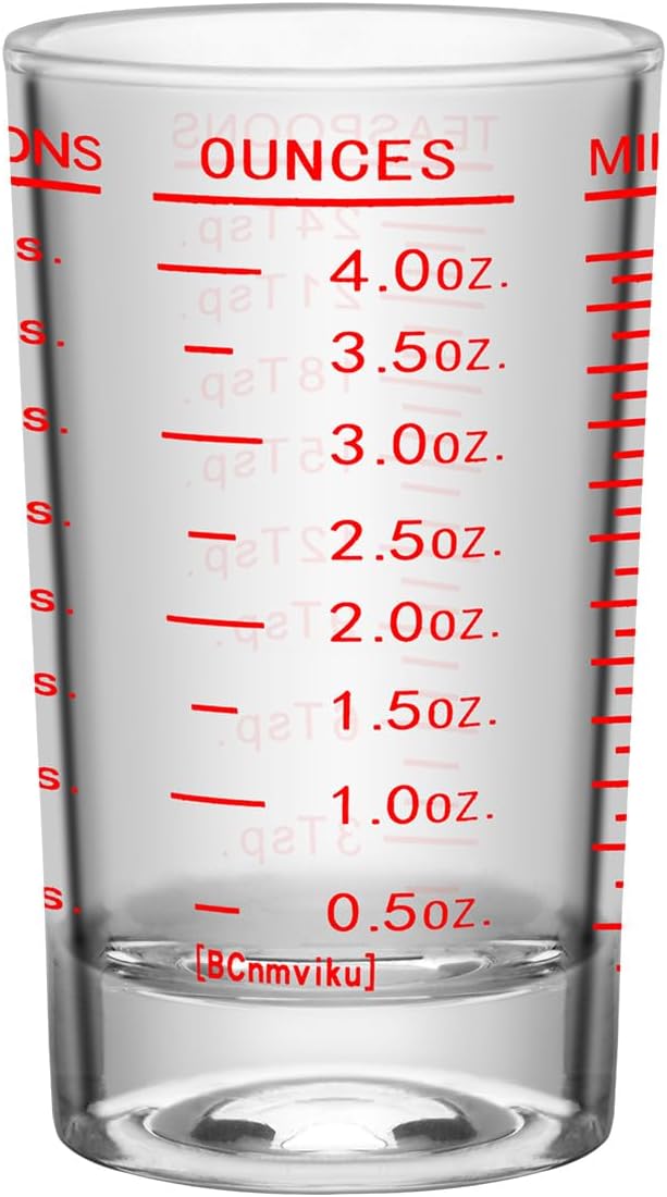 2Pcs Shot Glass Measuring Cup, 4 Ounce Heavy Base Jigger, Espresso Shot Glasses, Liquid Cup, Round Shot Glasses, Small Cups for Vodka, Whiskey, Tequila, Espresso, Liquor (2, Red)