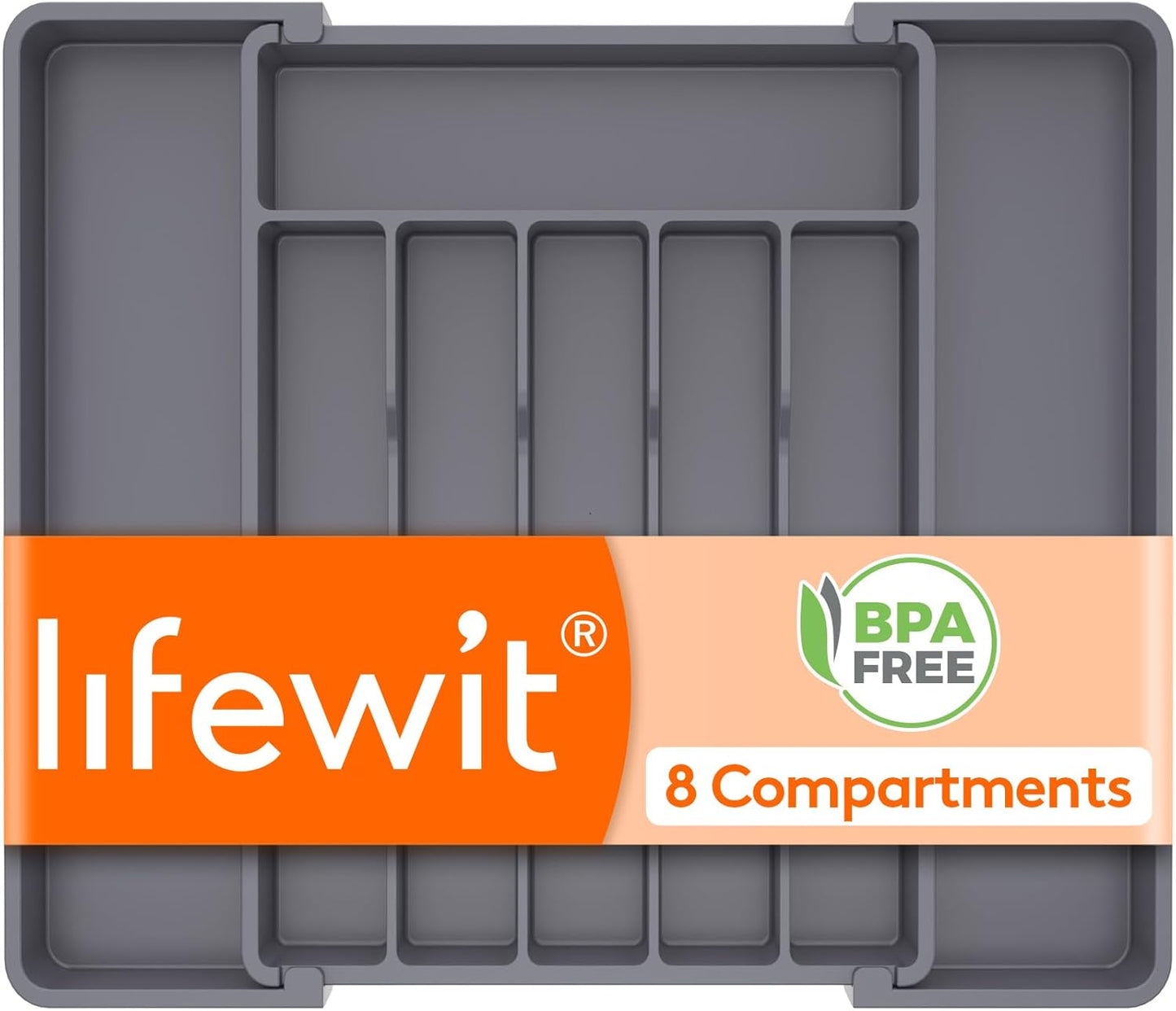 Lifewit Silverware Drawer Organizer, Expandable Utensil Tray for Kitchen, BPA Free Flatware and Cutlery Holder, Adjustable Plastic Storage for Spoons Forks Knives, 11-18 x 14", Black