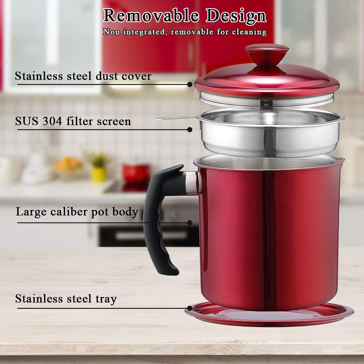 Kyraton Bacon Grease Container With Strainer, 48 oz Stainless Steel Oil Container, Pot Fat Storage With Lid, Easy Grip Handle Suitable For Storing Frying Oil And Cooking Grease 1. Silver
