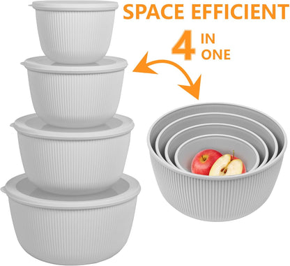 BoxedHome Mixing Bowls with Lids - 8 Piece Plastic Nesting Bowls Set includes 4 Prep Bowls and 4 Lids, Microwave and Dishwasher Safe, Green