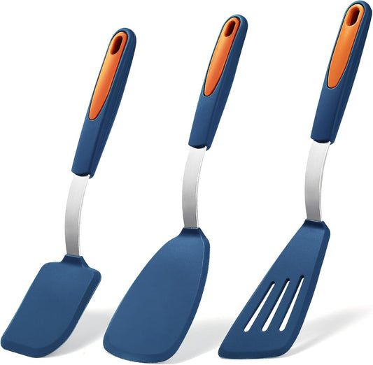 To encounter 5 Pieces Silicone Spatula Set, Non-Stick Silicone Turner Spatulas, Heat Resistance Cooking Utensils, Flip Turner for Fish, Egg, Pancake, Navy Blue