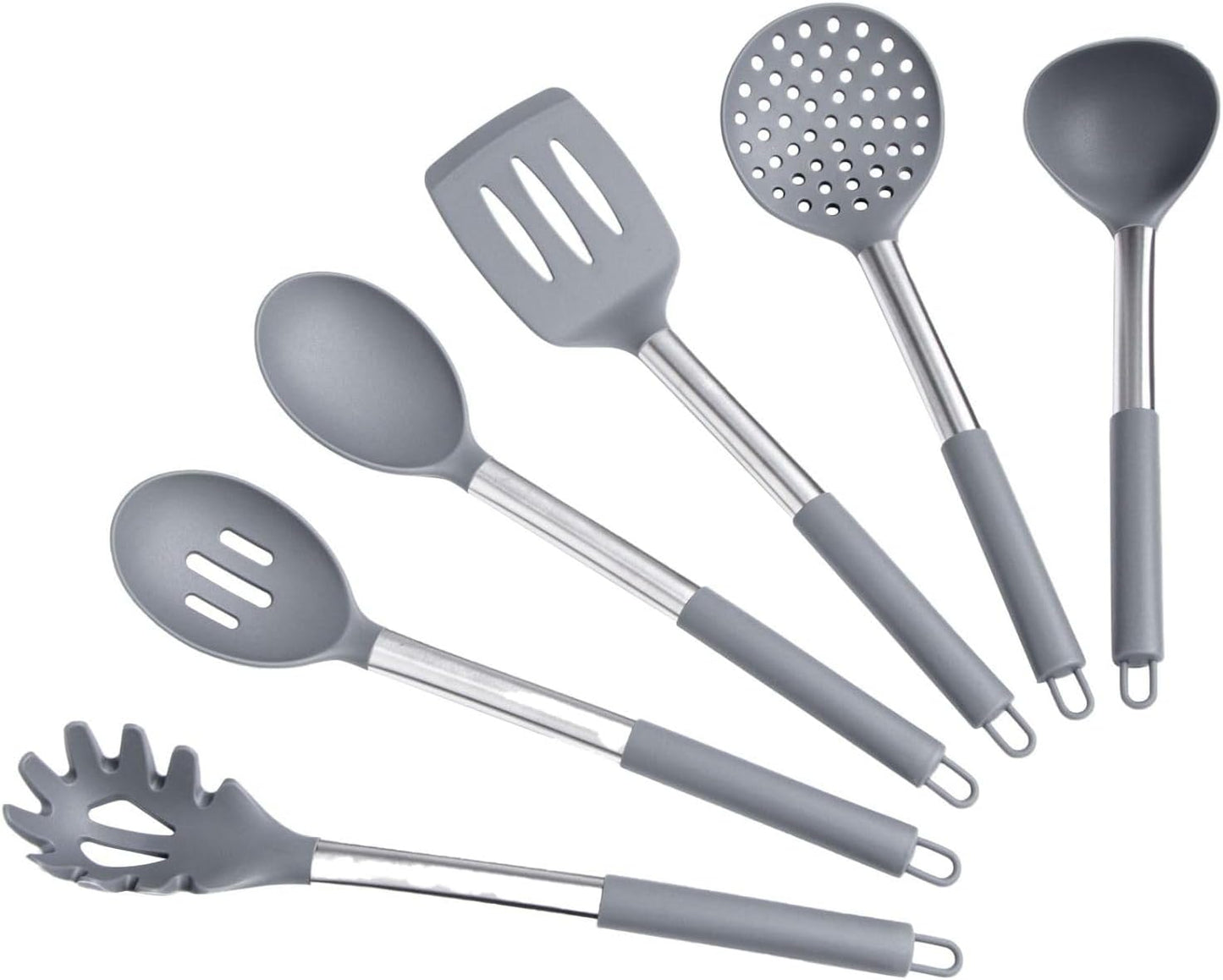 Silicone Kitchen Utensils Set 34 Pieces 450 °F Heat Resistant - Grey Cooking Utensils-Set for Nonstick Cookware - Silicone Spatulas Set, Stainless Steel Handle & Other Kitchen accessories