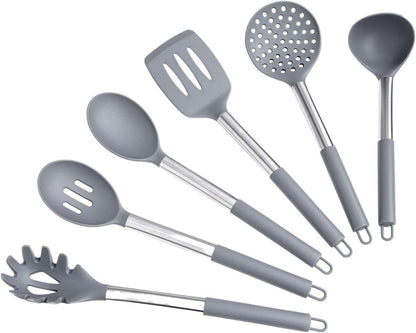 Silicone Kitchen Utensils Set 34 Pieces 450 °F Heat Resistant - Grey Cooking Utensils-Set for Nonstick Cookware - Silicone Spatulas Set, Stainless Steel Handle & Other Kitchen accessories