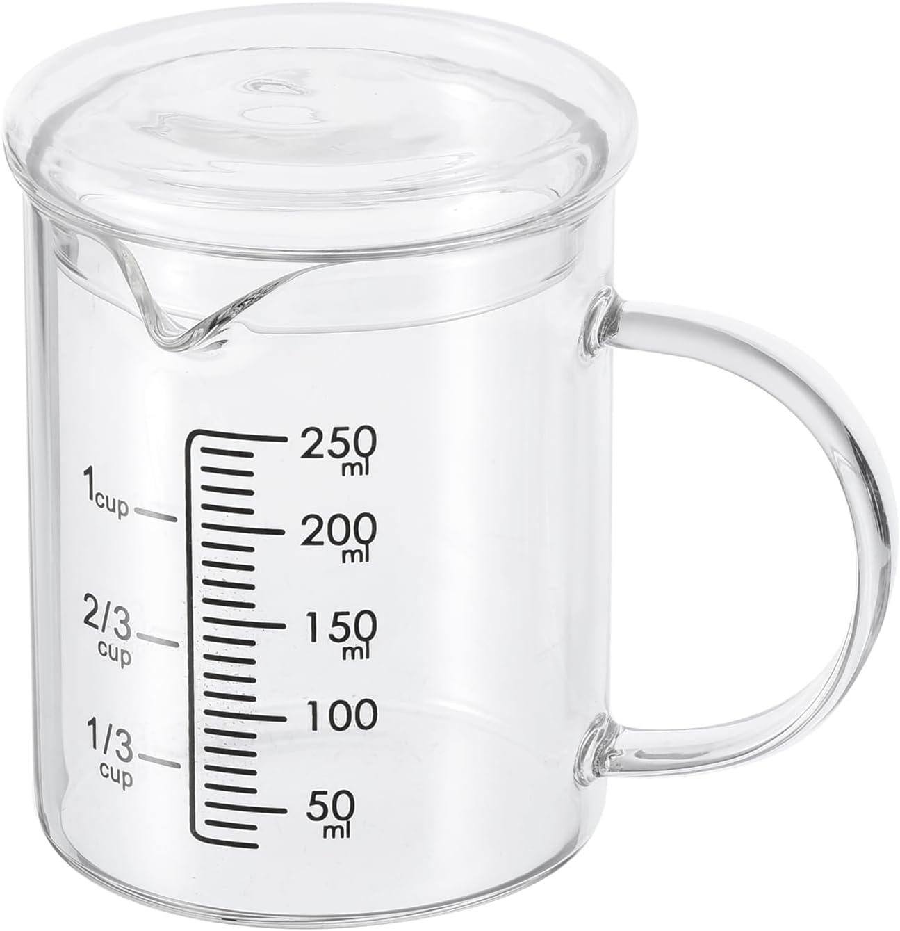 Patikil 250ml Glass Measuring Cup, 3.3 Borosilicate Graduated Black Printed Scale Liquid Measure Cups Beaker with Glass Lid and V-Shaped Spout for Kitchen
