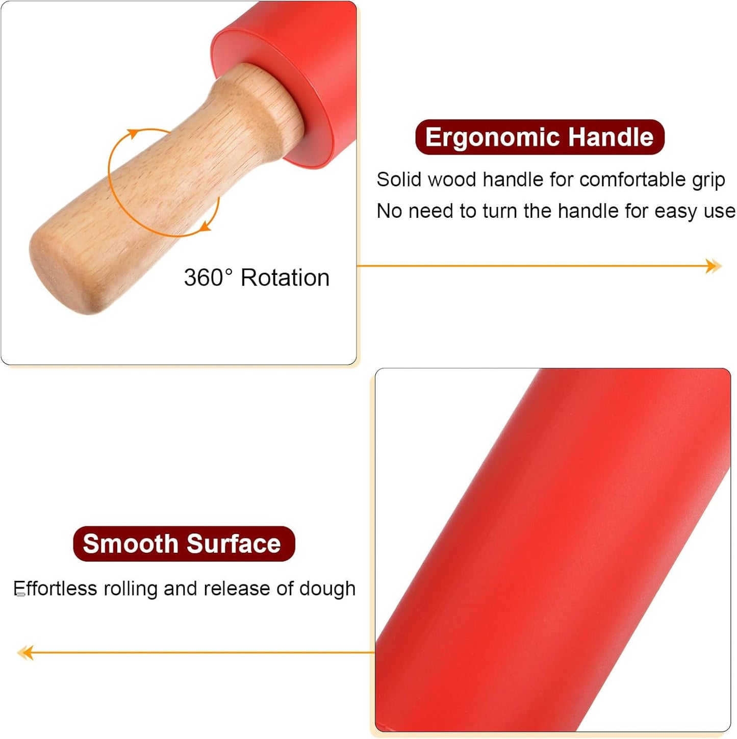 HARFINGTON Silicone Rolling Pins for Baking 12.2 Inch Non-Stick Silicone Surface Wooden Handle Rolling Pin Small Roller Playdough Rolling Pins for Fondant Kitchen Dough Pizza, Green