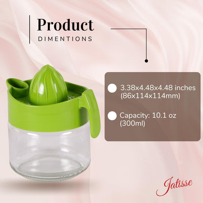 Glass Lemon Juicer, Small Grapefruit and Citrus Juicer, Extractor Manual Hand with Handle and Pour Spout, BPA Free and Lead-Free Heavyweight Crystal Clear Glass 10.1oz (Yellow)