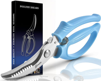 Heavy Duty Poultry Shears - Kitchen Scissors for Cutting Chicken, Poultry, Game, Meat - Chopping Vegetable - Spring Loaded - Red