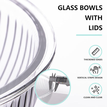 Luvan Glass Mixing Bowls with Lids Set(4.5QT, 2.7QT, 1.1QT)-Large Glass Mixing Bowls, Clear Salad Bowl for Baking, Cooking, Serving, Food Prep, 3PC Nesting Bowls for Kitchen Storage & Dishwasher Safe