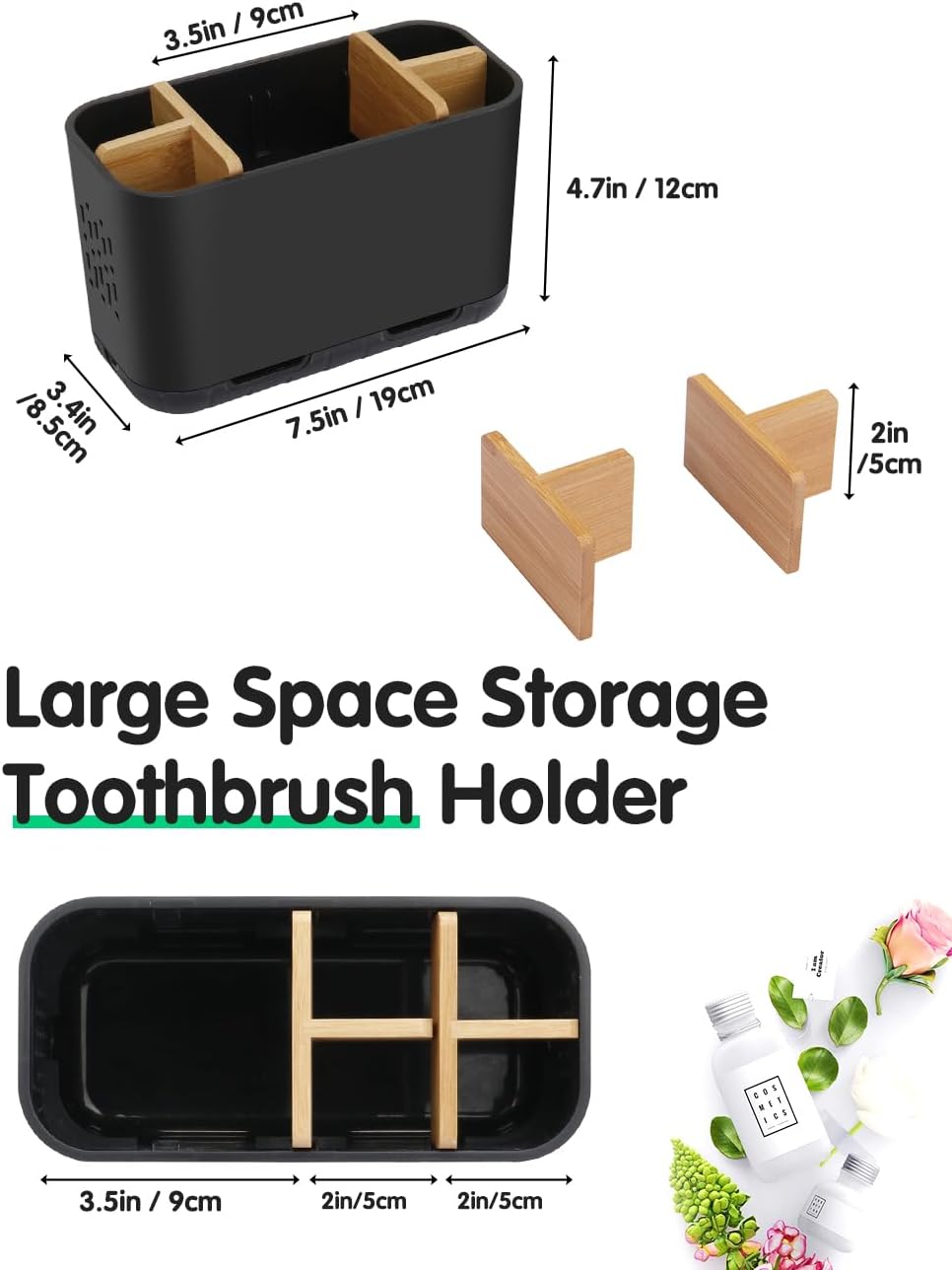 GFWARE Toothbrush Holders for Bathrooms, 5 Slots Bamboo Toothbrush Holder Kids Electric Toothbrush Holder and Toothpaste Holder for Bathroom Countertop Accessories Storage, Marble Toothbrush Organizer