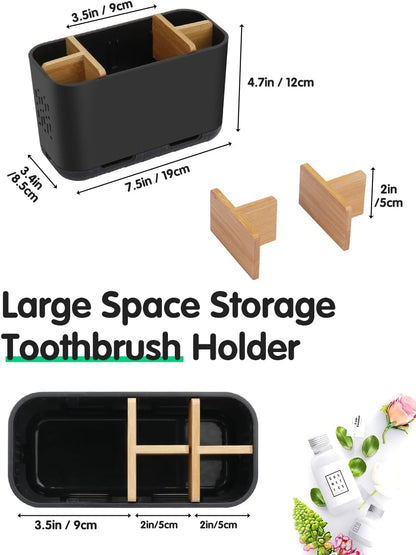 GFWARE Toothbrush Holders for Bathrooms, 5 Slots Bamboo Toothbrush Holder Kids Electric Toothbrush Holder and Toothpaste Holder for Bathroom Countertop Accessories Storage, Marble Toothbrush Organizer