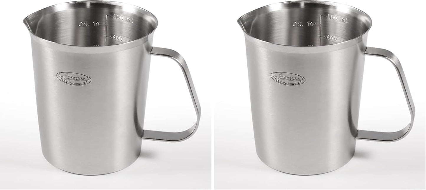 Newness Stainless Steel Measuring Cup, Metal Measuring Cup with Handle (Upgraded, 3 Marking Including Cup/ML/Ounce Scale), 16 Ounces (0.5 Liter, 2 Cup)