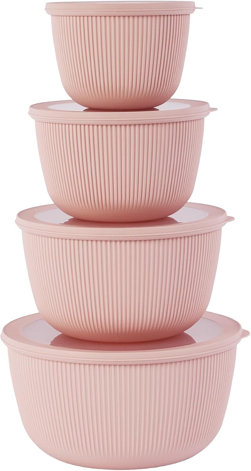 BoxedHome Mixing Bowls with Lids - 8 Piece Plastic Nesting Bowls Set includes 4 Prep Bowls and 4 Lids, Microwave and Dishwasher Safe, Green