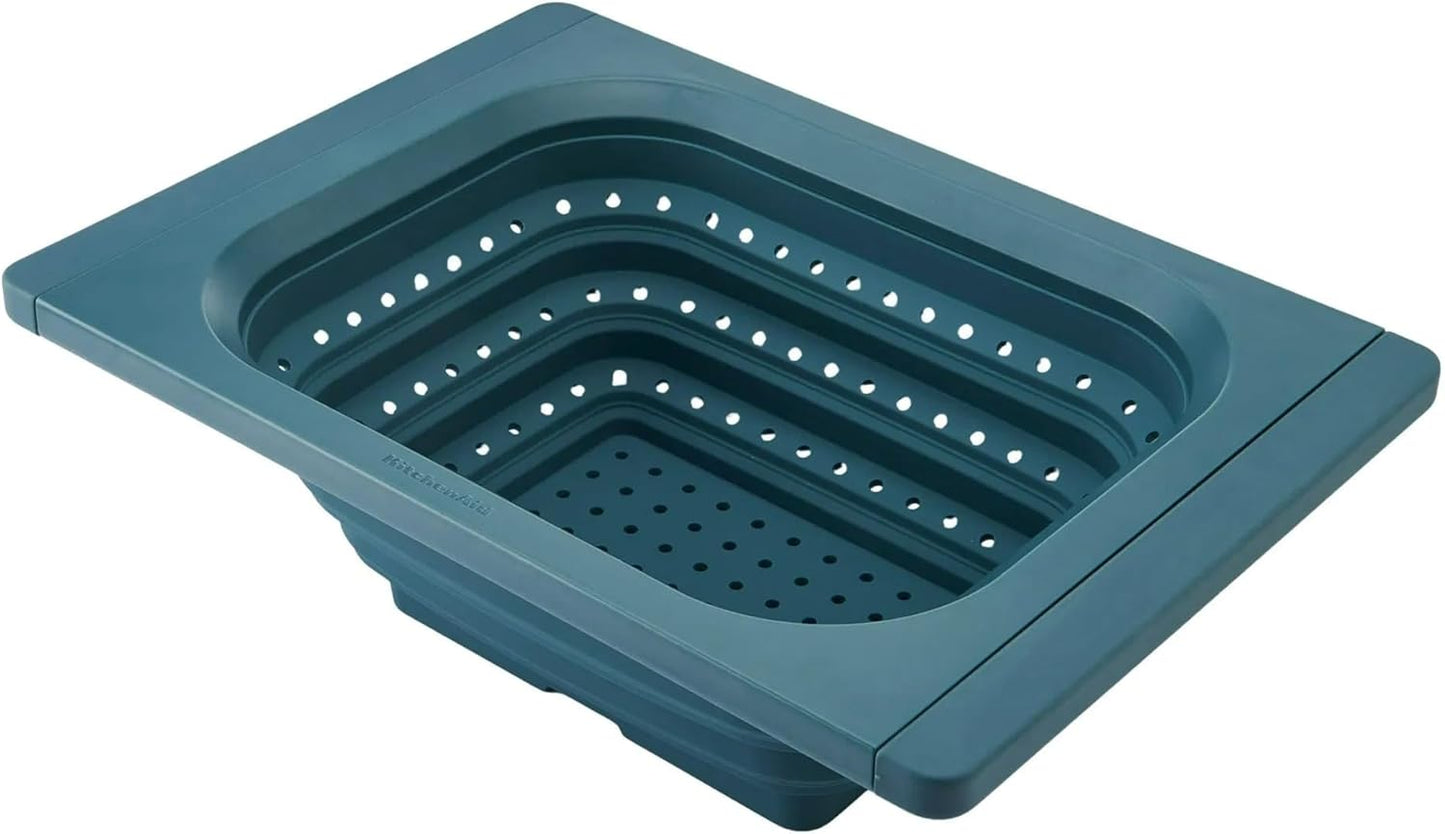 Collapsible Over the Sink Colander and Strainer for Kitchen, Agave, Expandable Handles, Dishwasher Safe, Non-Slip, Space-Saving Design