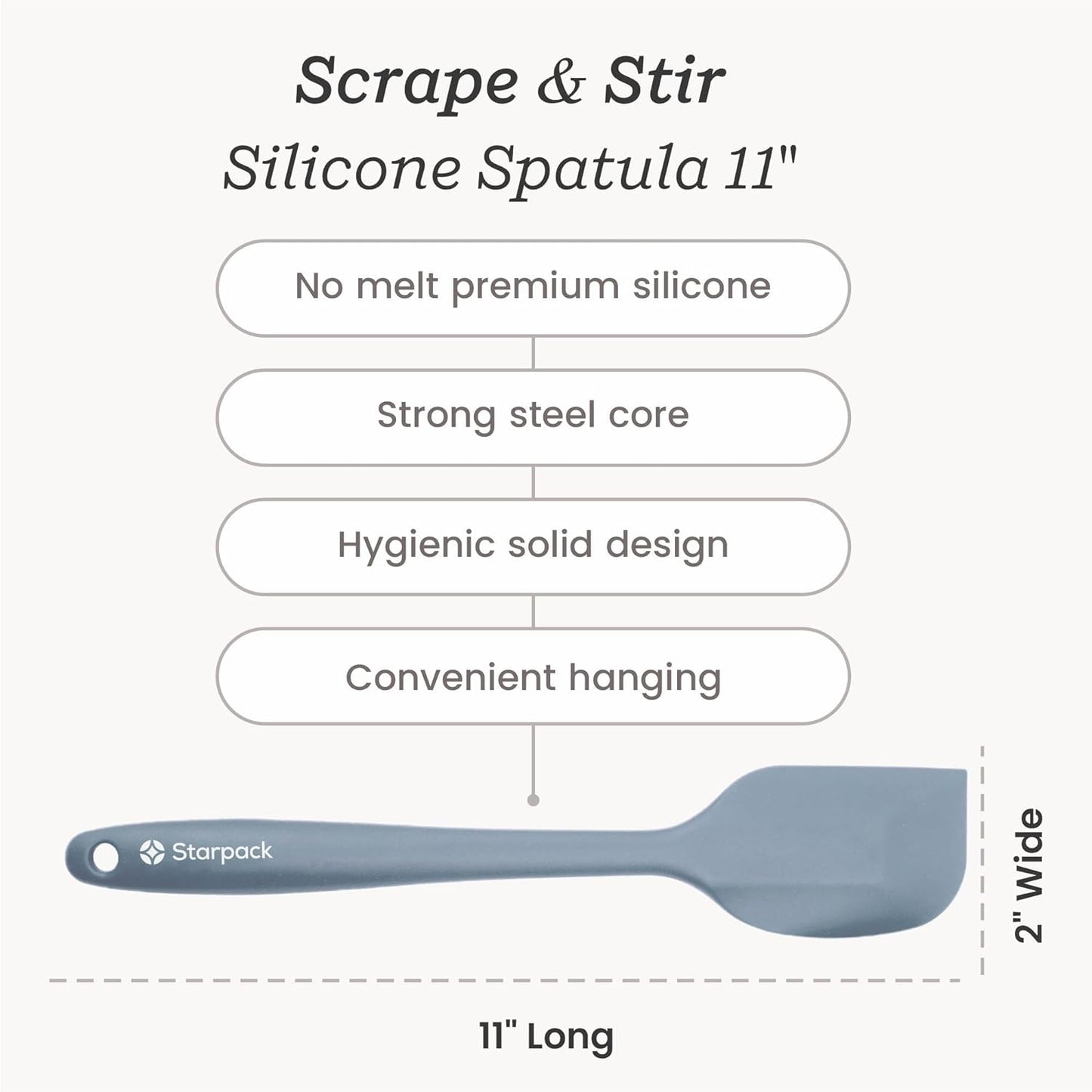Starpack 'Scrape and Stir' Silicone Rubber Spatula Set (4-Piece) - LFGB Non Toxic, 600°F Heat Resistant, BPA-Free, One-Piece Kitchen Baking Spatulas - Dishwasher Safe for Nonstick Cookware Earthy Pink