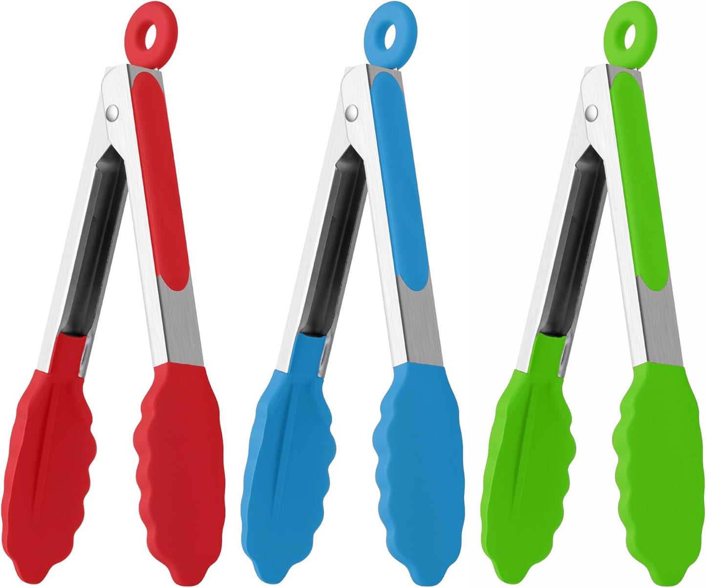 Kitchen Tongs Set of 3, Cooking Tongs with Silicone Tips, Non-Stick Non-Scratch Heat Resistant Tongs for Grilling Cooking BBQ Salad Serving (Multicolor, 7/9/12 Inch)