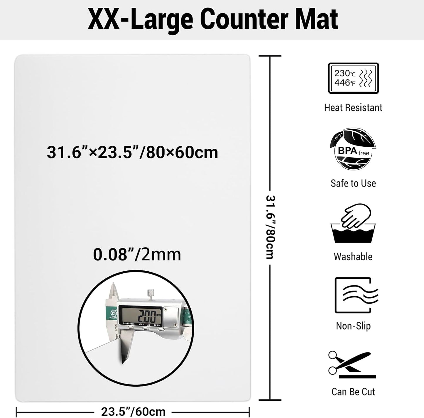 Ewen 35.6x23.5in 2mm Silicone Mats for Kitchen Counter, Thick Heat Resistant Silicone Mat, Extra Large Non-Stick Pastry Mat Glass Top Stove Cover Countertop Protector for Baking Coffee Bar Translucent