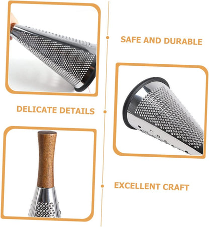 Kitchen Grater Cheese Grater with Handle Carrot Peeler Veggie spiralizer Manual Mandoline Slicer Cheese Slicer Cucumber Slicer Cone-Shaped Cheese Grater Truffle Wood Vertical