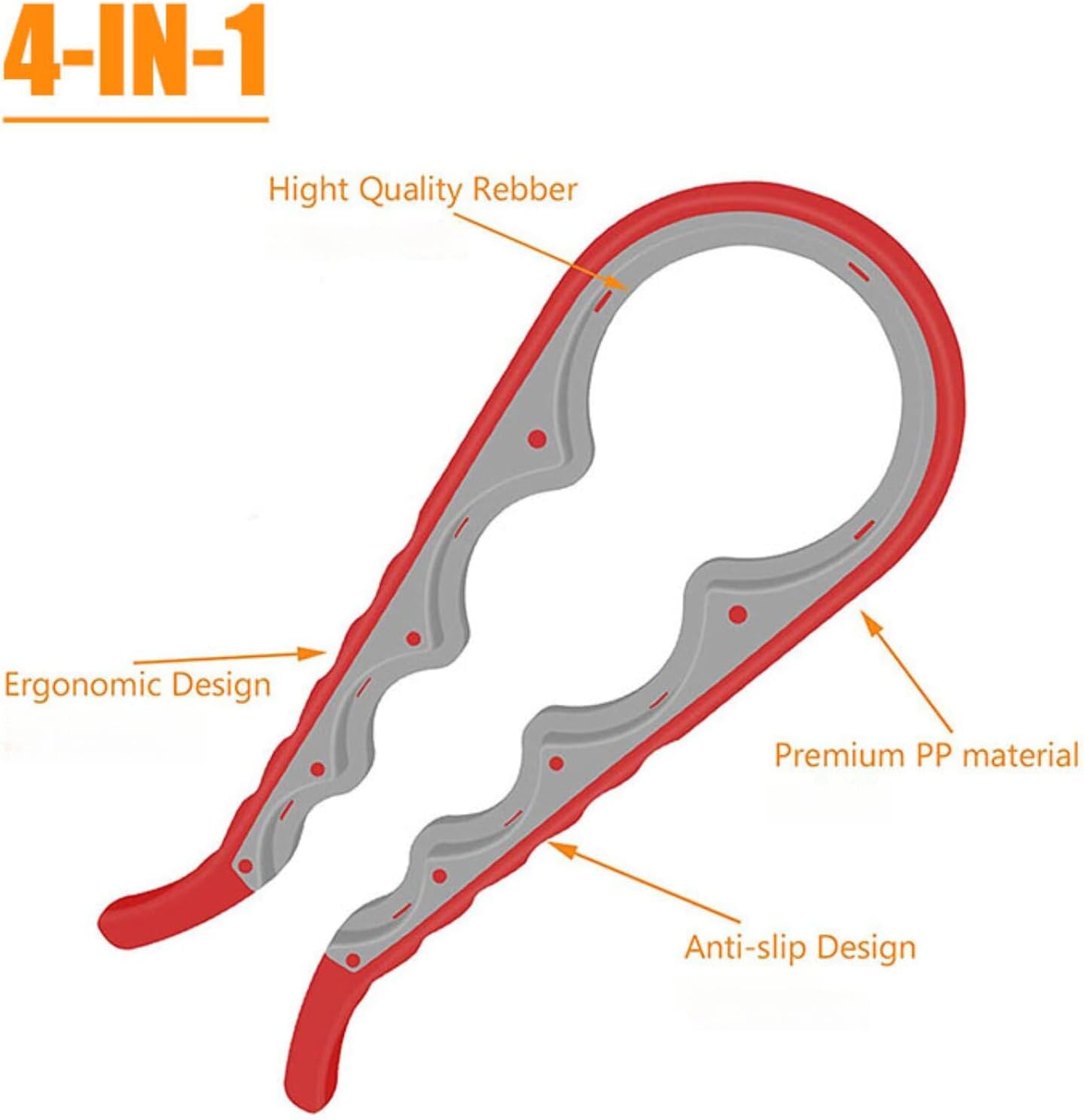 Multi-Grip Jar Opener and Bottle Opener Tool, Ergonomic Design with Non-Slip Handles, (biack and red)