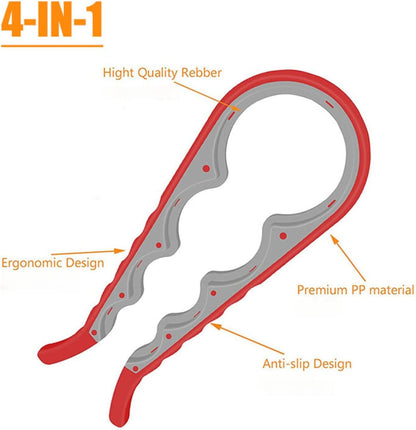 Multi-Grip Jar Opener and Bottle Opener Tool, Ergonomic Design with Non-Slip Handles, (biack and red)