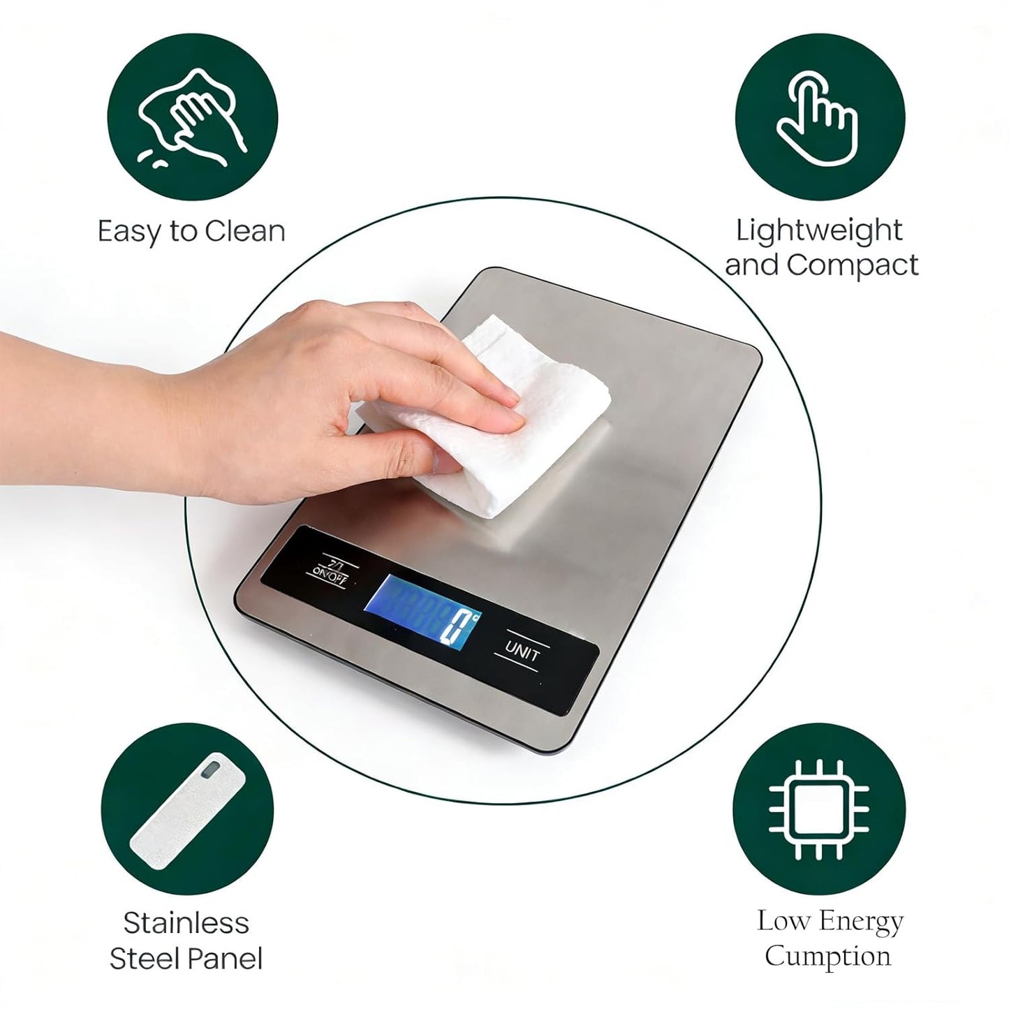 Kitchen Food Scale 33lb/15kg, High Precision 1g Digital Weight Scale with Timer & Backlit LCD, Stainless Steel, Tare & Unit Conversion (g/oz/ml/lb) for Pet Care or Cooking Baking Coffee Meat Bread