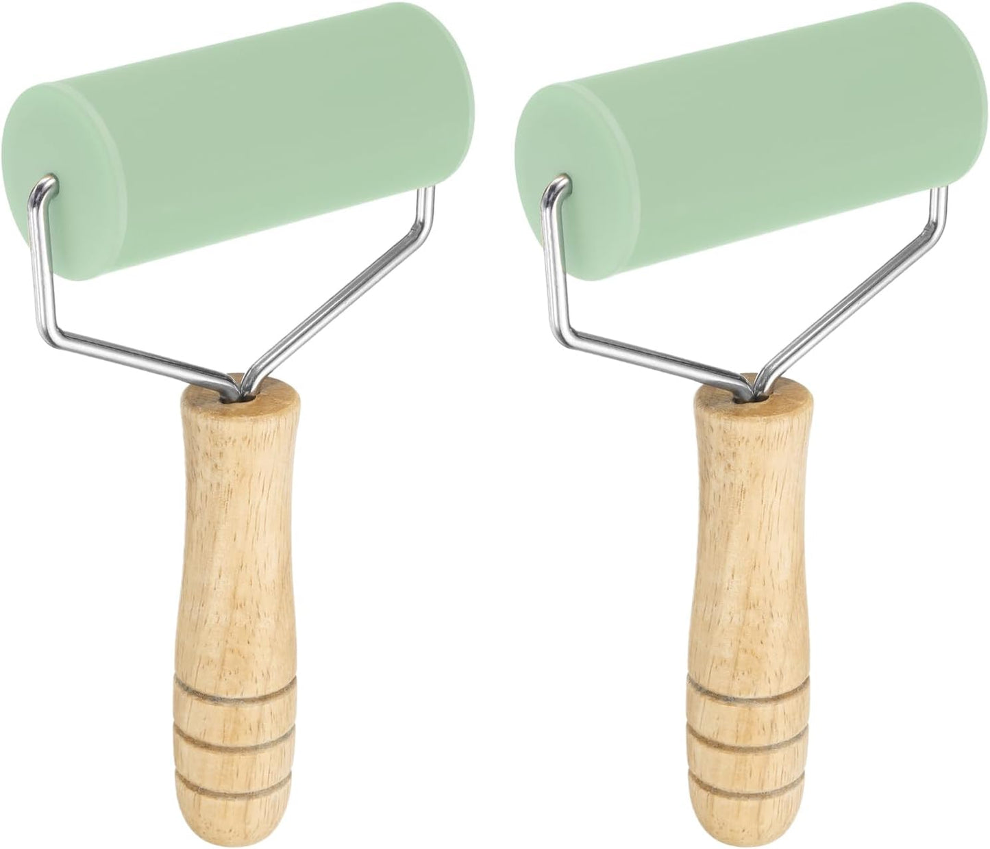 HARFINGTON 2pcs Rolling Pin 7.6" x 1.69" Silicone Roller Wood Handle Non-Stick Fondant Roller Dough Roller Rolling Pins for Baking Cookie Pastry Clay, Gray