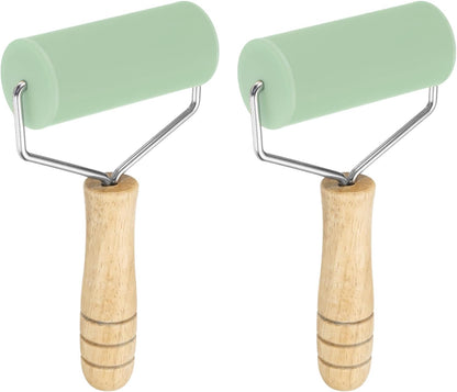 HARFINGTON 2pcs Rolling Pin 7.6" x 1.69" Silicone Roller Wood Handle Non-Stick Fondant Roller Dough Roller Rolling Pins for Baking Cookie Pastry Clay, Gray