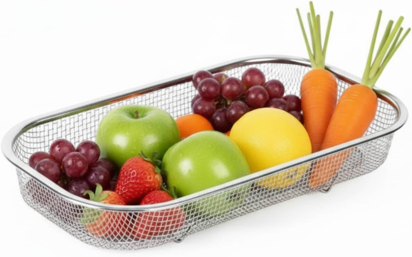 18/8 Stainless Steel Colander Strainer for Kitchen, Rectangular Colander for Pasta, Vegetables, Fruits, Rustproof & Dishwasher Safe (13.0 x 7.1 x 2.2 inch)