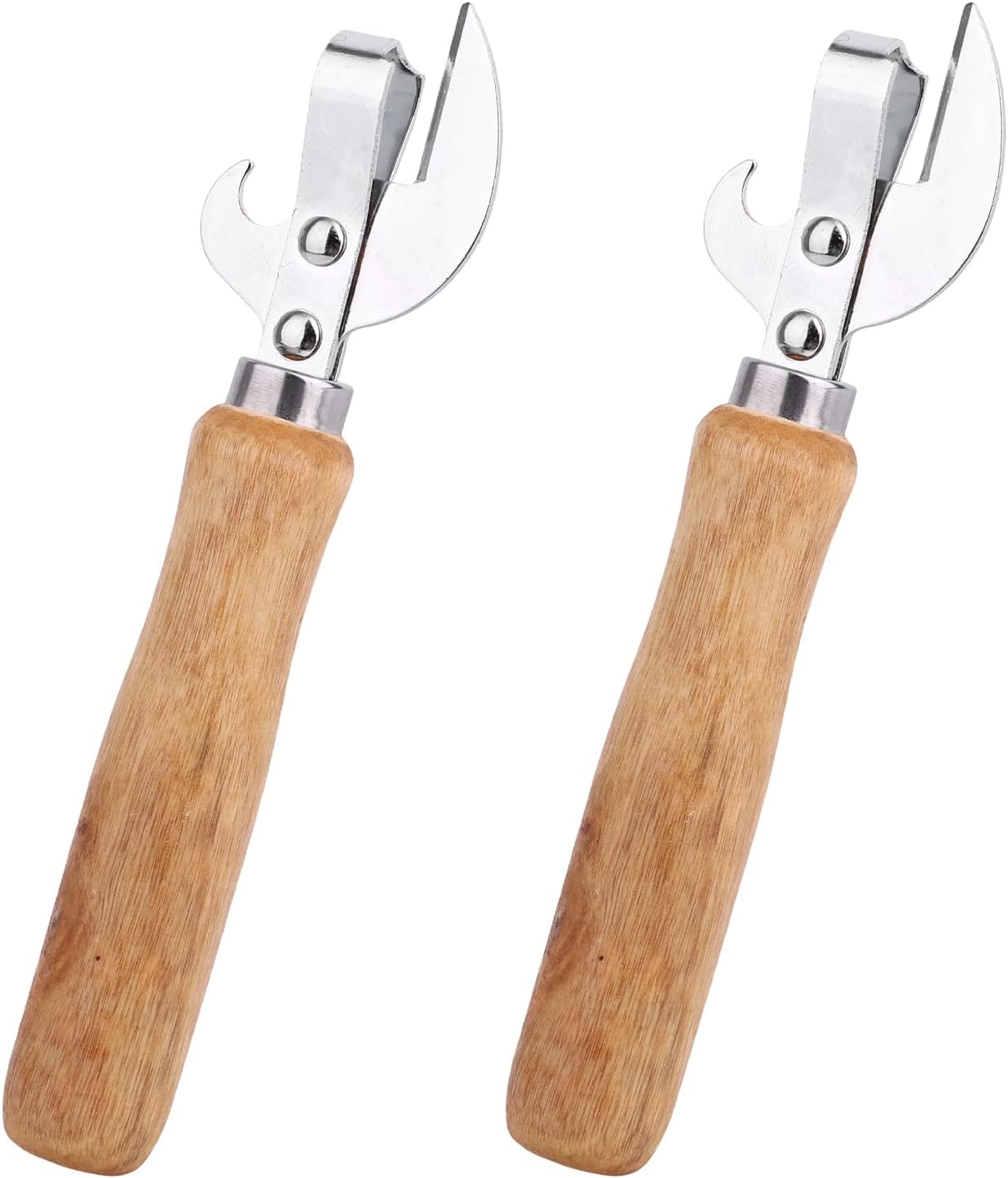2pcs Japanese Manual Can Opener with Wooden Handle, Simple Vintage Side Cut Stab Hand Held Can Opener, Compact Efficient Old Fashioned Kitchen Tool Gadget Appliance Accessories for Tin Cap Bottles