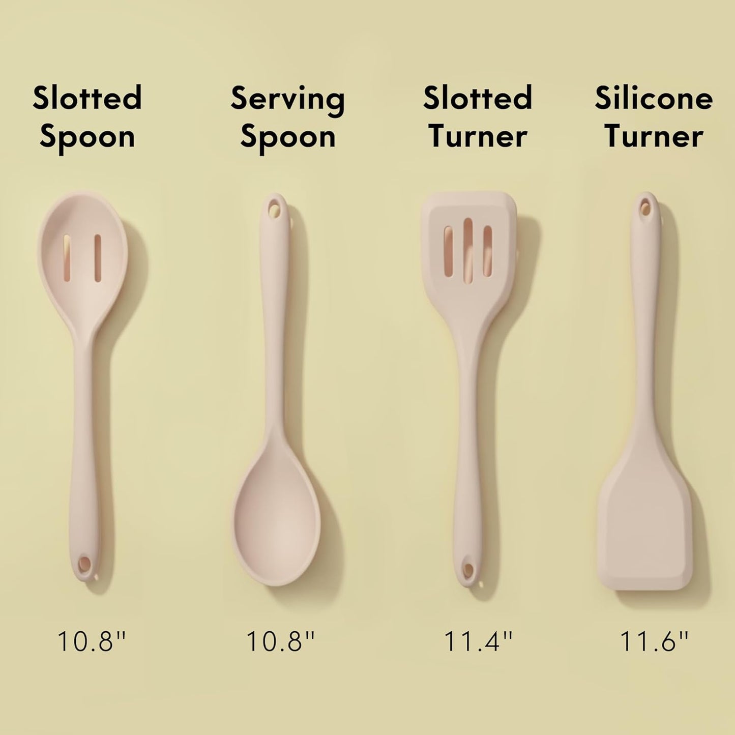 Non-Toxic Platinum Silicone Kitchen Utensil Set of 2 – Non-Scratch Cooking Spoon & Spatula, 100% Plastic Free, Stainless Steel Core, Heat Resistant 500°F, Beige