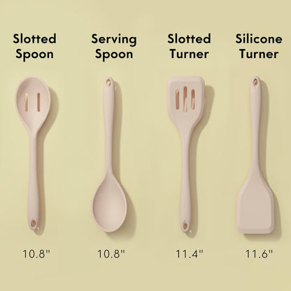 Non-Toxic Platinum Silicone Kitchen Utensil Set of 2 – Non-Scratch Cooking Spoon & Spatula, 100% Plastic Free, Stainless Steel Core, Heat Resistant 500°F, Beige