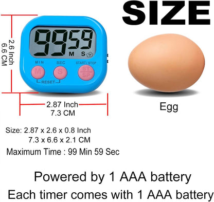 Digital Kitchen Timer, BESTWYA Electronic Timer with Clear LCD Screen Count Up and Down Function 3 Big Buttons On/Off Switch Button for Kitchen, Study, Work, Exercise Training (6, 3 Colors)