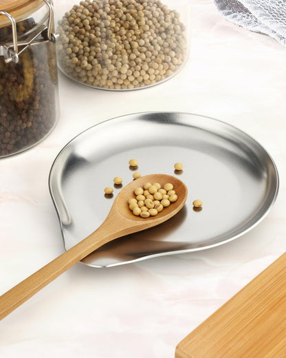 VanlonPro Stainless Steel Spoon Rest, Spatula Ladle Holder, Stainless Steel Utensil Spoon Rest Holder, Brushed Finish, Dishwasher Safe 9.8 x 3.7 Inch (Silver 1PC)