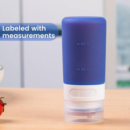 MICEBAY Condiment Squeeze Bottles for Sauces, 2-oz Mini Silicone Salad Dressing Container to Go with Reusable Sandwich Bag, Leakproof Ketchup Bottle for Bento Lunch Box, 4 Pack, Candies
