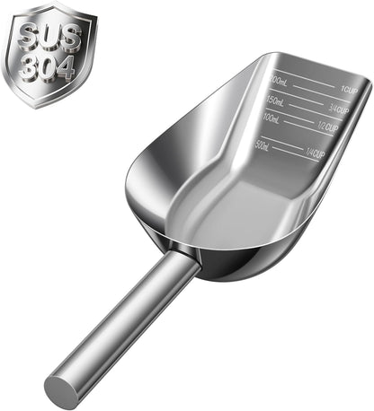 Dog-Cat Food Scoop 3/4 Cup, SSyang Thickened 304 Stainless Steel Pet Food Scoop with Long Handle, Precision Scale, Easy to Clean, Suitable for Wet and Dry Food