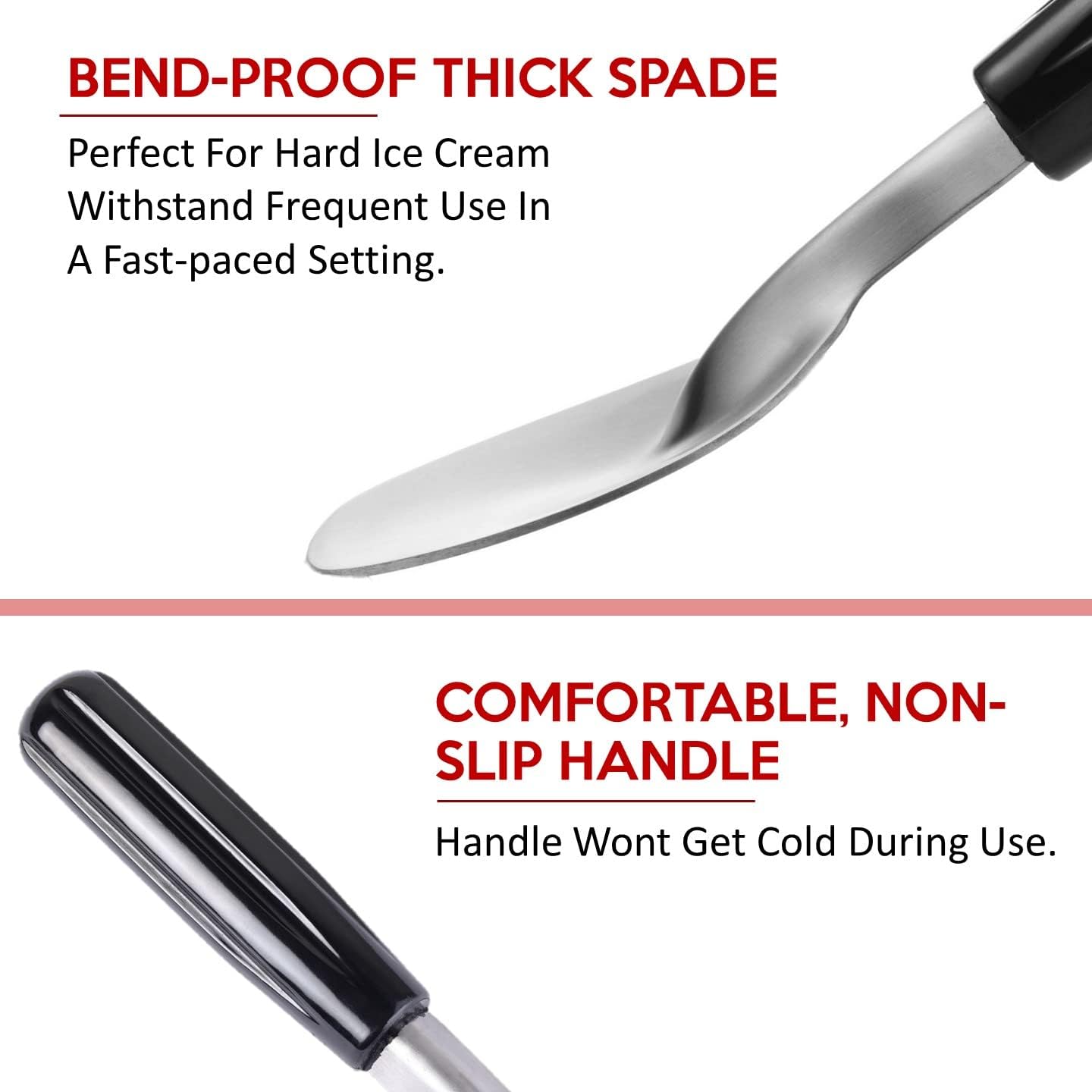 Heavy Duty Ice Cream Spade Scoop - with Non-Slip Comfortable Plastic Handle - Stainless Steel Ice Cream Paddle for Hard or Creamy Ice Cream - Ice Cream Scooper Durable Bend Proof