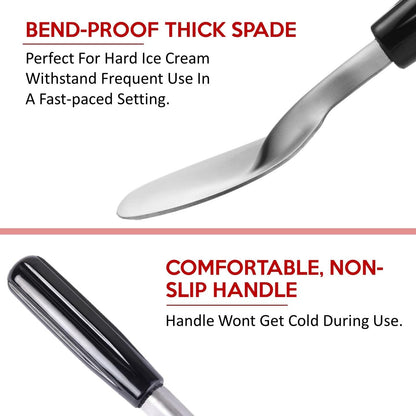 Heavy Duty Ice Cream Spade Scoop - with Non-Slip Comfortable Plastic Handle - Stainless Steel Ice Cream Paddle for Hard or Creamy Ice Cream - Ice Cream Scooper Durable Bend Proof