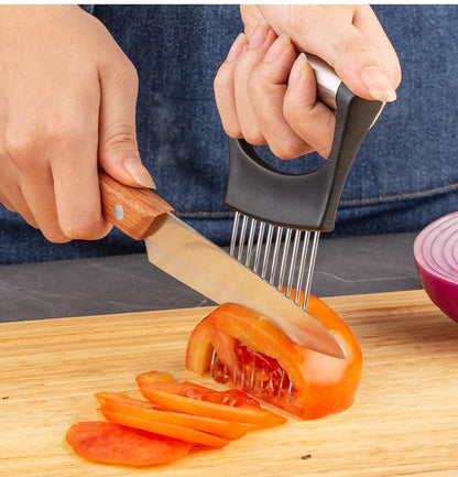 Large Onion Slice Holder, Stainless Steel Onion Cutter Lemon Slicer Vegetable Cutter, Vegetable Chopper Tomato Slicer Assistant Tool for Onion, Meat, Eggs, Tomato, Potato (CLASSIC (L1-1PCS))