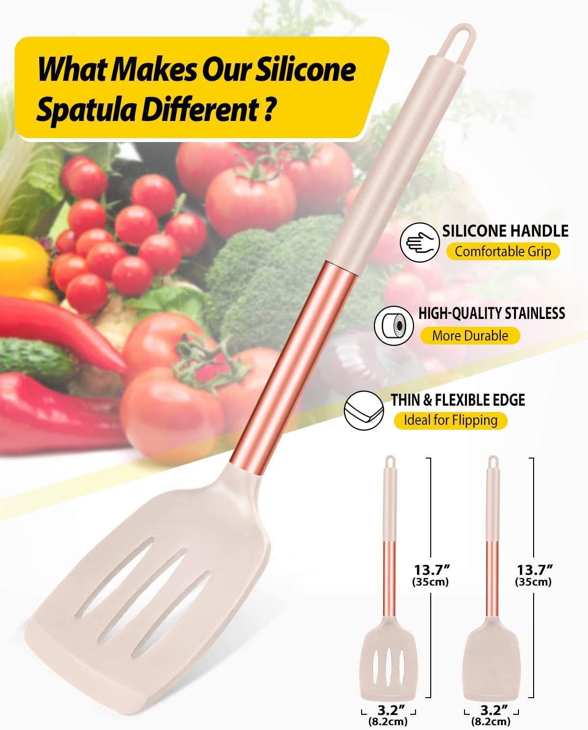 Pack of 2 Silicone Solid Turner, Non Stick Slotted Kitchen Spatulas, High Heat Resistant BPA Free Cooking Utensils, Ideal Cookware for Fish, Eggs, Pancakes(Black)