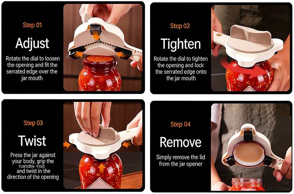 2026 New 4-in-1 Jar Opener ， Adjustable Stainless Steel ， Jar Openers for Seniors & Weak Hands ， Multifunctional Can Opener & Lid Opener for Jars, Bottles & Cans