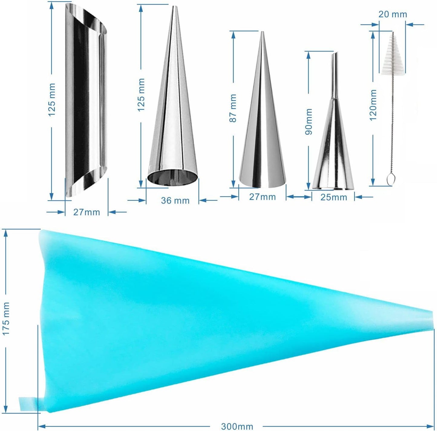 Non-stick Cream Cannoli Tubes, FantasyDay 12 Pcs Stainless Steel Baking Cones Pastry Roll Horn Croissant Mold Cannoli Shells with 1 Clean Brush - Pastry Baking Set for Christmas Cake Anniversary Party