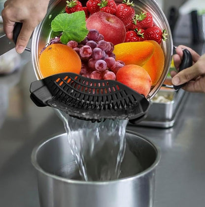 Clip On Silicone Strainer for Pots and Pans, Pasta Strainer, Food Strainer for Meat, Vegetables, Fruit, Gray