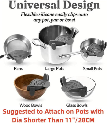 Silicone Clip-On Strainer Anti-Spill Pasta Vegetable Colander Food-Grade High Temperature Resistance Kitchen Gadgets
